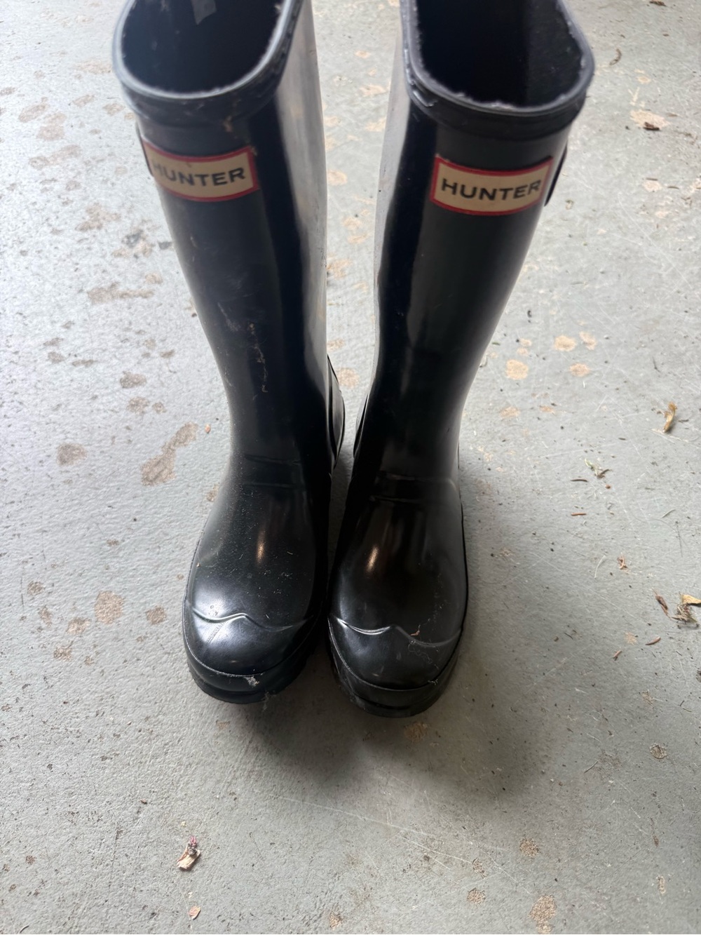 Hunter Black Kids Rain Boots with Red Logo